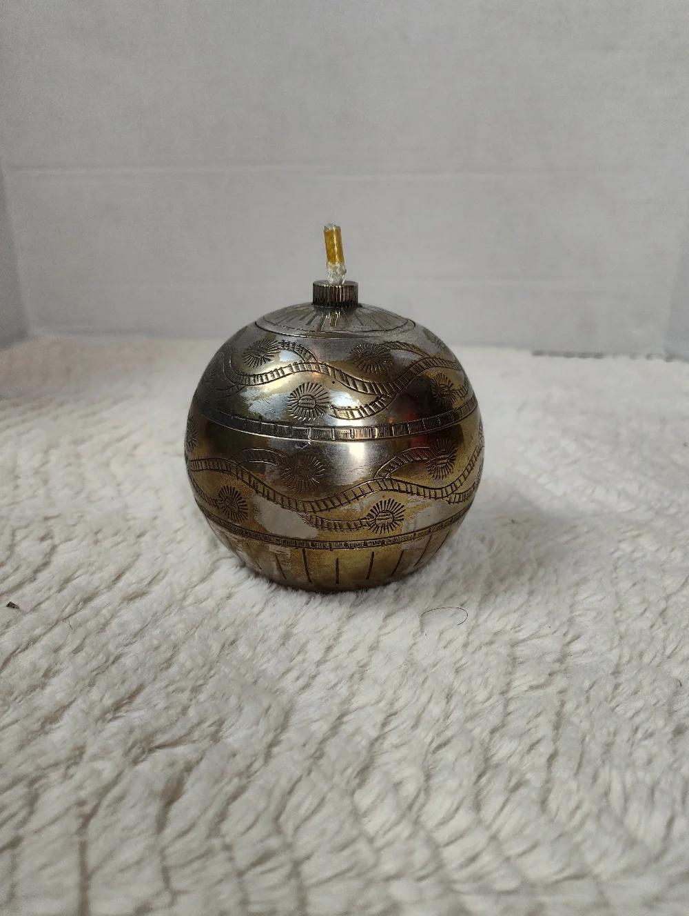 Rare West Elm Etched Metal Globe Ornament - Vintage Inspired Brass Tarnish